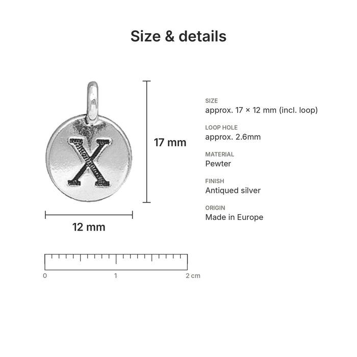 alphabet charms size details x