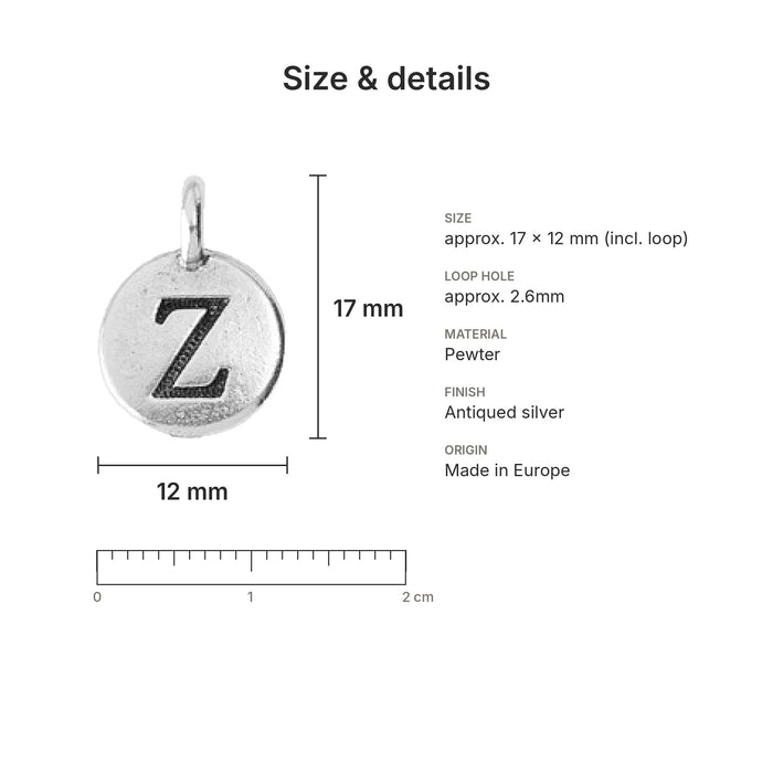 alphabet charms size details z