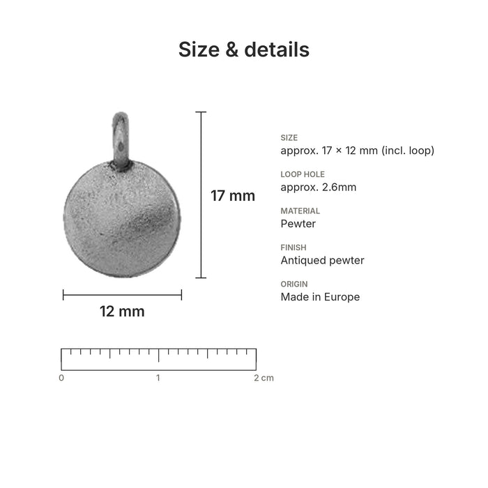 blank charms size details pewter