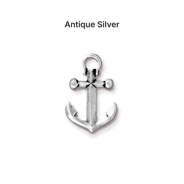 Antiqued silver anchor charm, front
