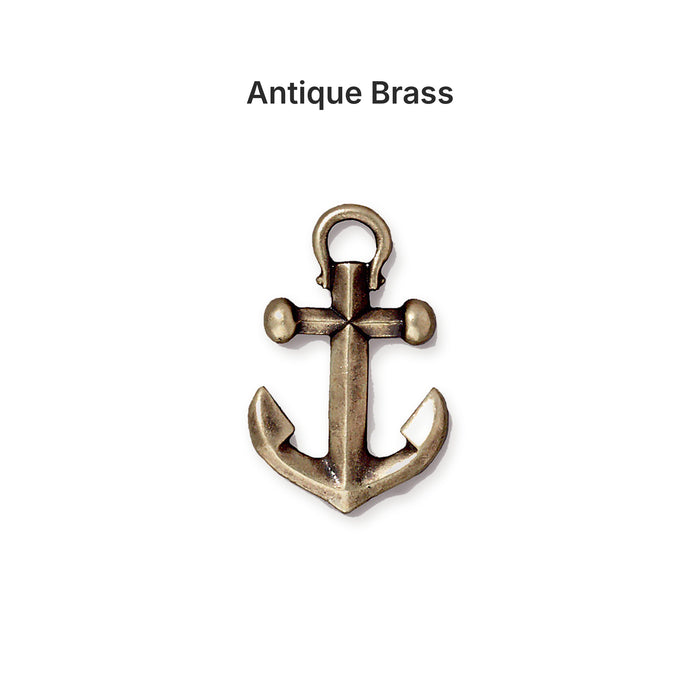 Antiqued brass anchor charm, front