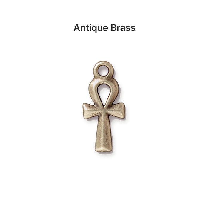 Antiqued brass ankh charm, front