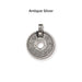 Antiqued silver Asian coin charm, front