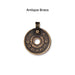 Antiqued brass Asian coin charm, front
