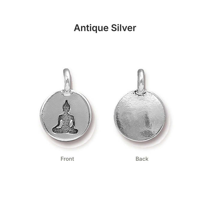 Antiqued silver Buddha coin charm, front and back