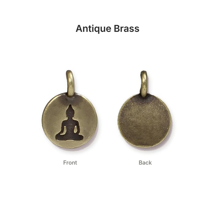 Antiqued brass Buddha coin charm, front and back