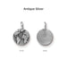 Antiqued silver earth globe coin charm, front and back
