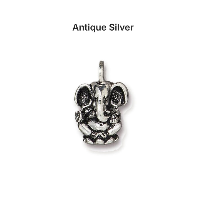 Antiqued silver Ganesh charm, front