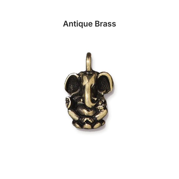 Antiqued brass Ganesh charm, front