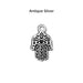 Antiqued silver hamsa hand charm, front