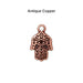 Antiqued copper hamsa hand charm, front