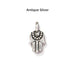 Antiqued silver tiny hamsa hand charm, front