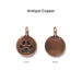 Antiqued copper paw print coin charm, front and back