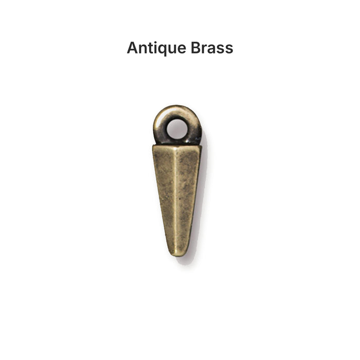 Antiqued brass small spike charm, front