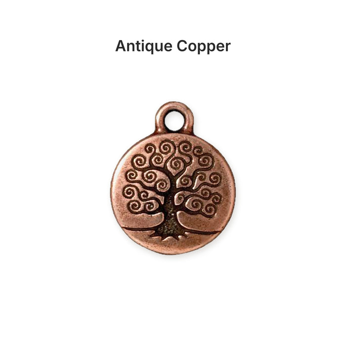 Antiqued copper tree of life charm, front