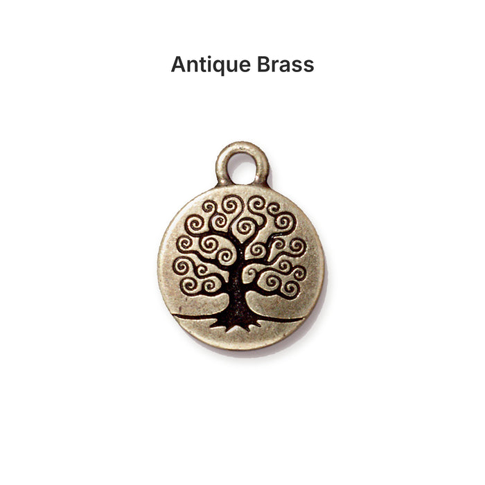 Antiqued brass tree of life charm, front