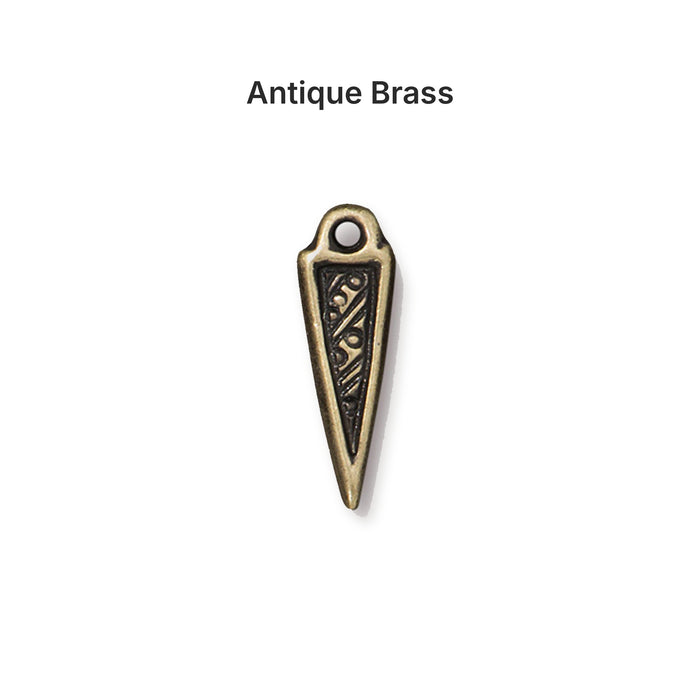 Antiqued brass woven spike charm, front