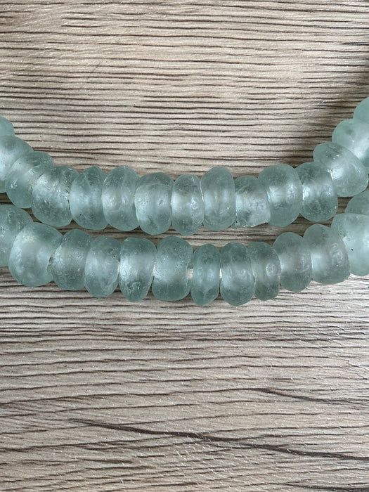 Hidden Gems: Clear Aqua Rondelle Recycled Glass Beads (16mm)