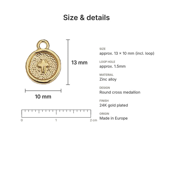 gold cross charms size details round
