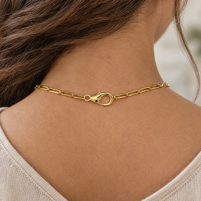 Gold plated lobster clasp on a gold chain necklace, design idea