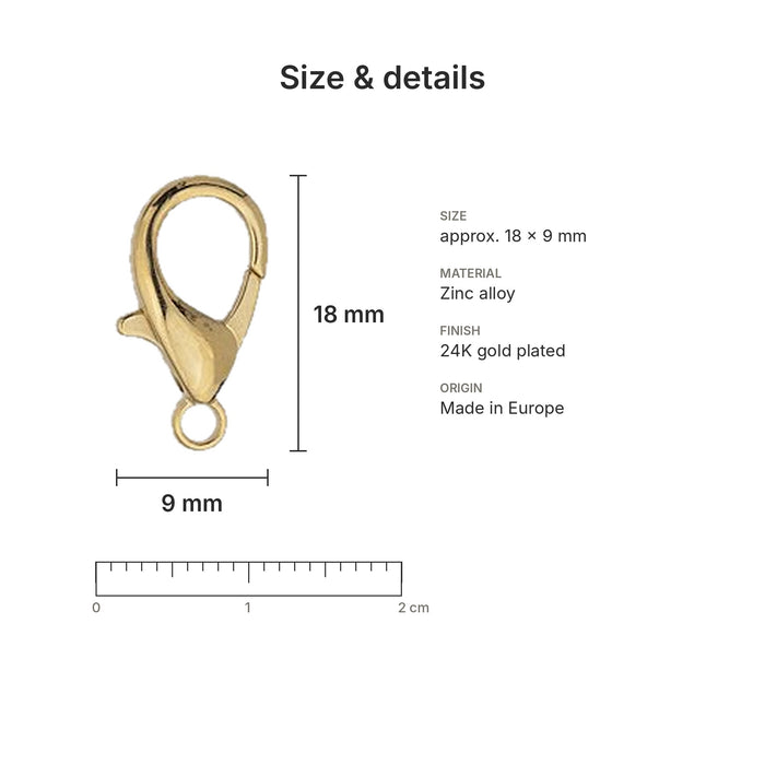 gold lobster clasps size details 9x18