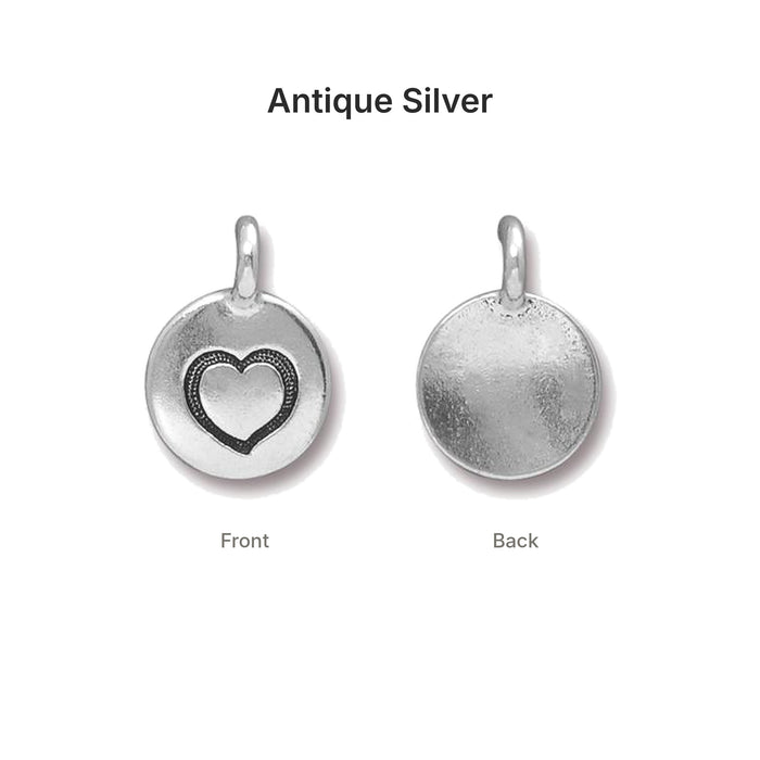 Antique silver heart charm front and back