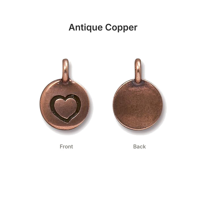 Antique copper heart charm front and back