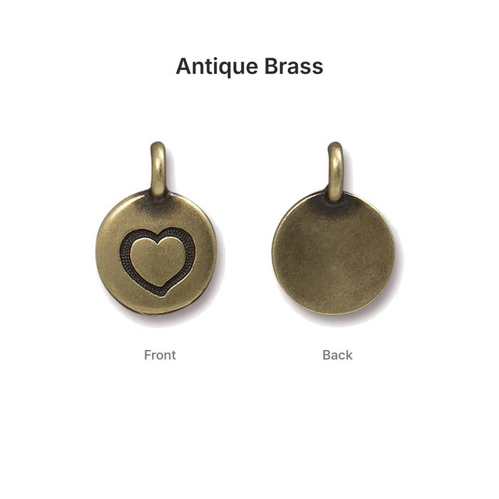 Antique brass heart charm front and back
