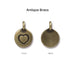 Antique brass heart charm front and back