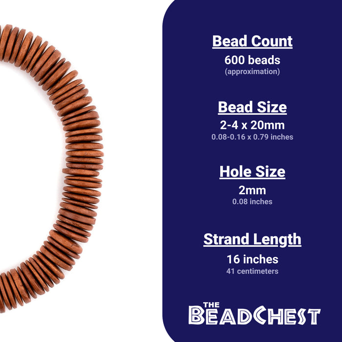 Light Brown Disk Coconut Shell Beads (20mm) (5 Pack) - The Bead Chest
