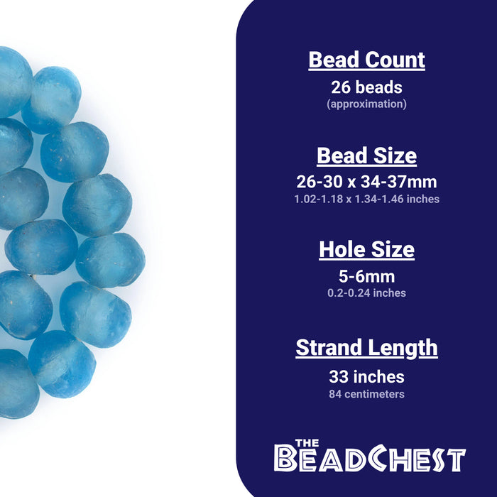 Super Jumbo Baby Blue Recycled Glass Beads (36mm) - The Bead Chest