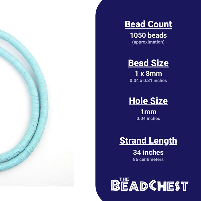 Baby Blue Vinyl Phono Record Beads (8mm) - The Bead Chest