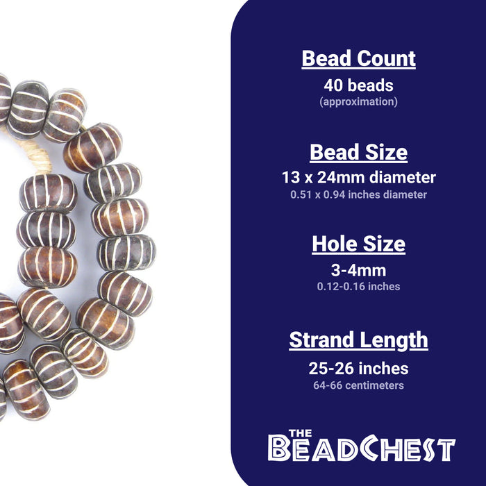 Carved Chevron Brown Bone Beads (Large) - The Bead Chest