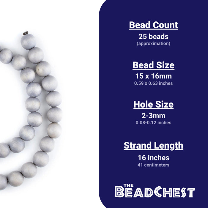 Light Grey Round Natural Wood Beads (16mm) — The Bead Chest