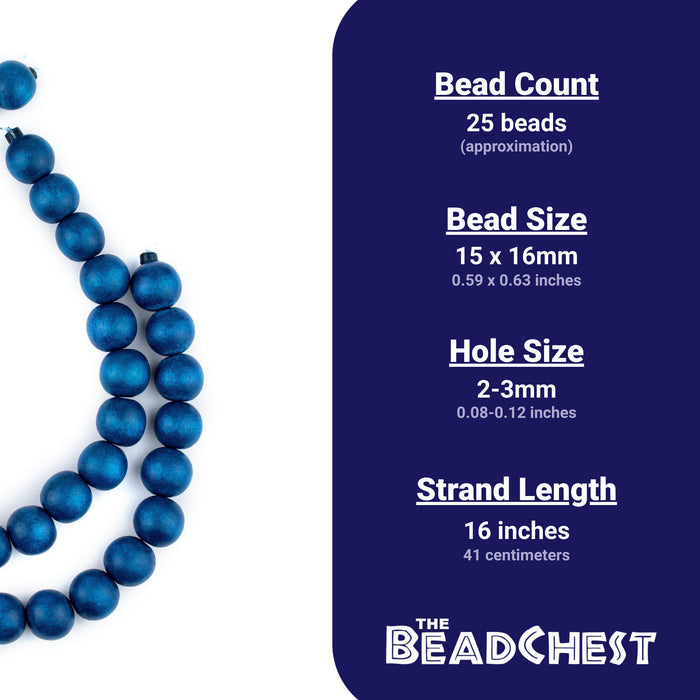 thumbnail image 2 of Aqua Blue Round Natural Wood Beads – 20mm Large Hole – 16 Inch Strand – The Bead Chest 2 of 4