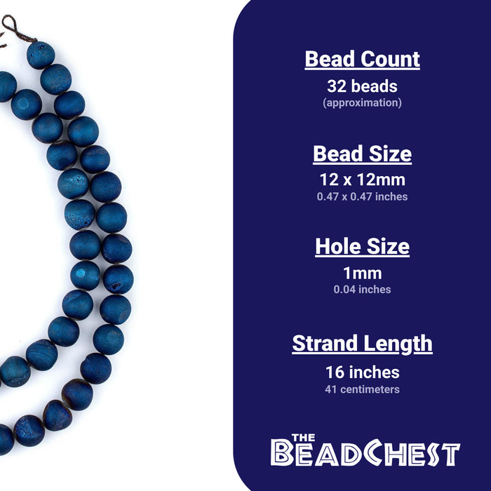 Blue Round Druzy Agate Beads (12mm) - The Bead Chest