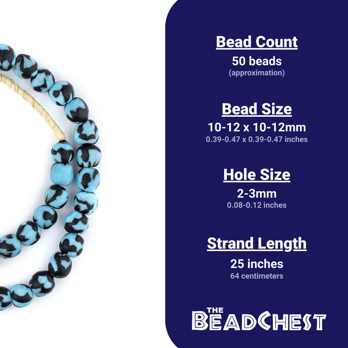 Black & Blue Fused Recycled Glass Beads (11mm) - The Bead Chest