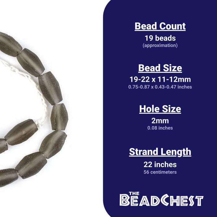 Groundhog Grey Faceted Cylinder Java Recycled Glass Beads (20x12mm) - The Bead Chest