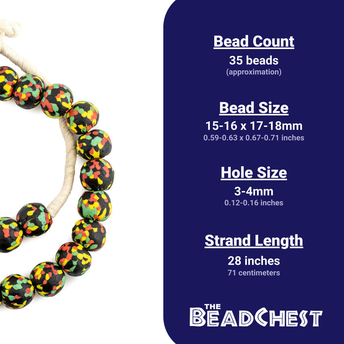 Rasta Fused Recycled Glass Beads (18mm) - The Bead Chest
