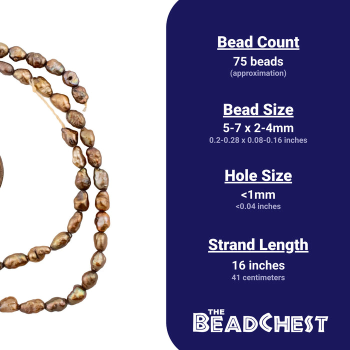 Copper Brown Vintage Japanese Rice Pearl Beads (3mm) - The Bead Chest