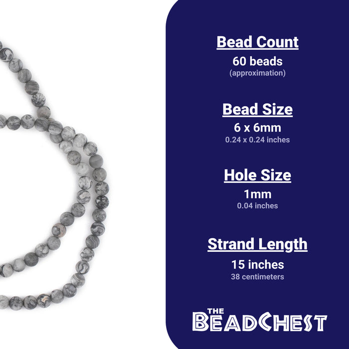 Matte Grey Picasso Jasper Beads (6mm) - The Bead Chest