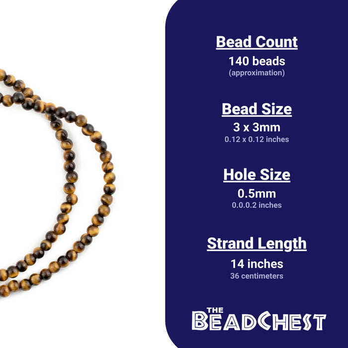Round Tiger Eye Beads (3mm) - The Bead Chest