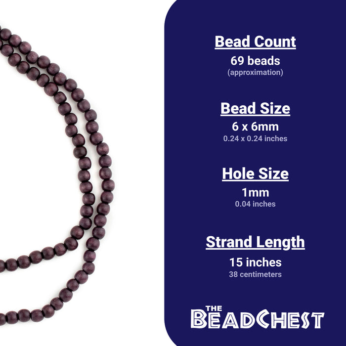 Plum Purple Round Natural Wood Beads (6mm) - The Bead Chest