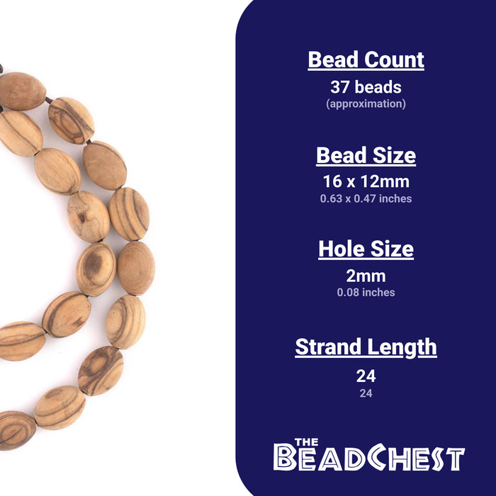 Oval Olive Wood Beads from Bethlehem (16x12mm) - The Bead Chest