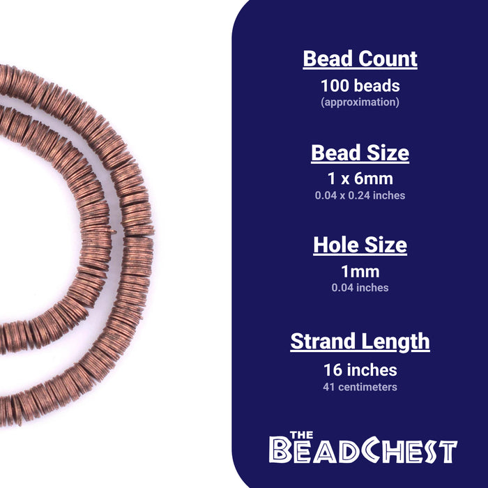 Copper Flat Disk Heishi Beads (6mm) - The Bead Chest