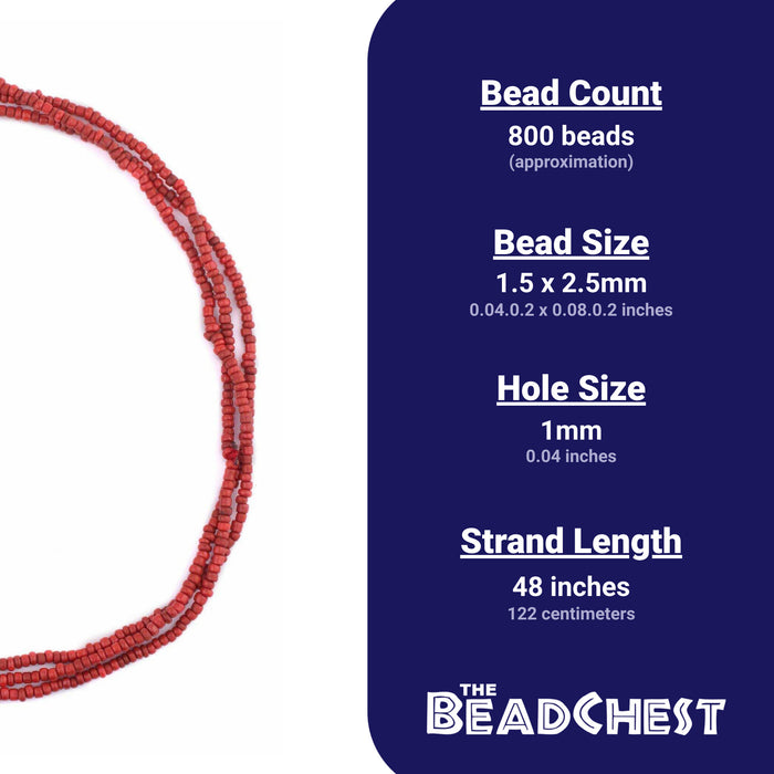 Coral Red Java Glass Seed Beads (2.5mm, 48" Strand) - The Bead Chest