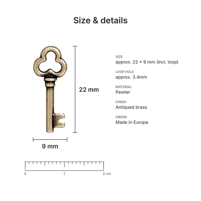 key charms size details brass