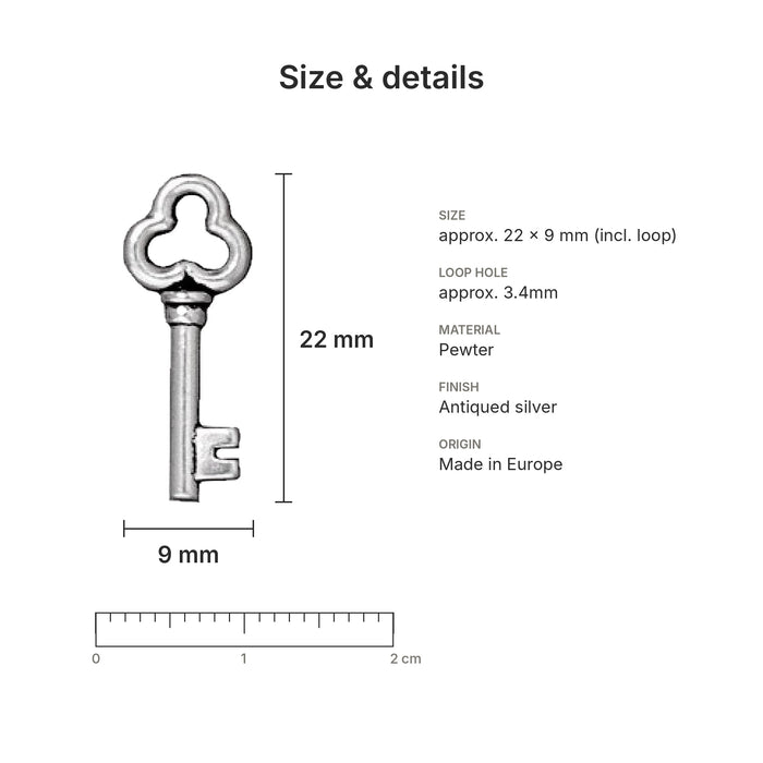 key charms size details silver