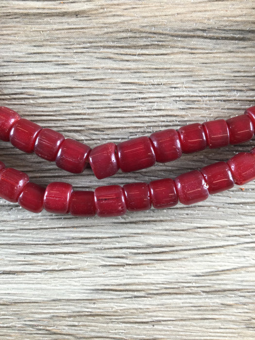 Hidden Gems: Vintage Red Cylindrical White Heart Beads