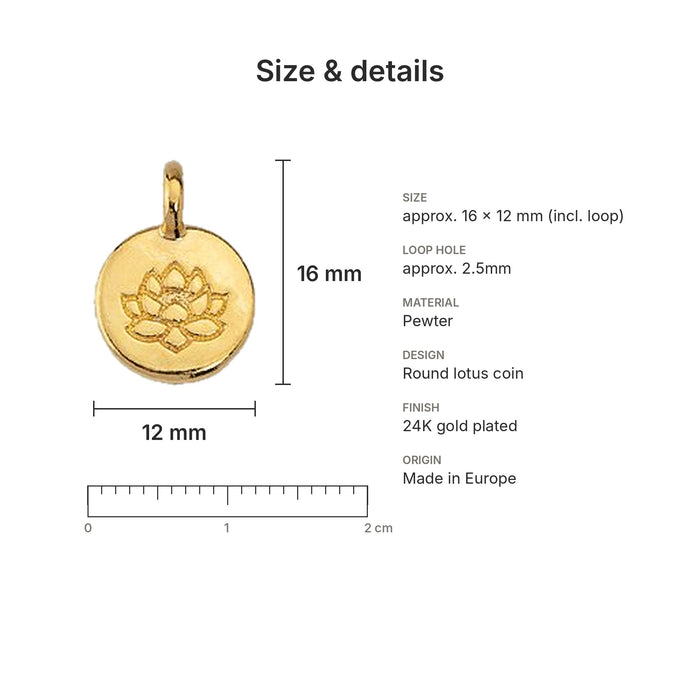 lotus charms size details coin gold
